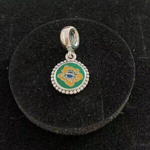Pandora Brazilian Flag Flower Pendant Silver Charm